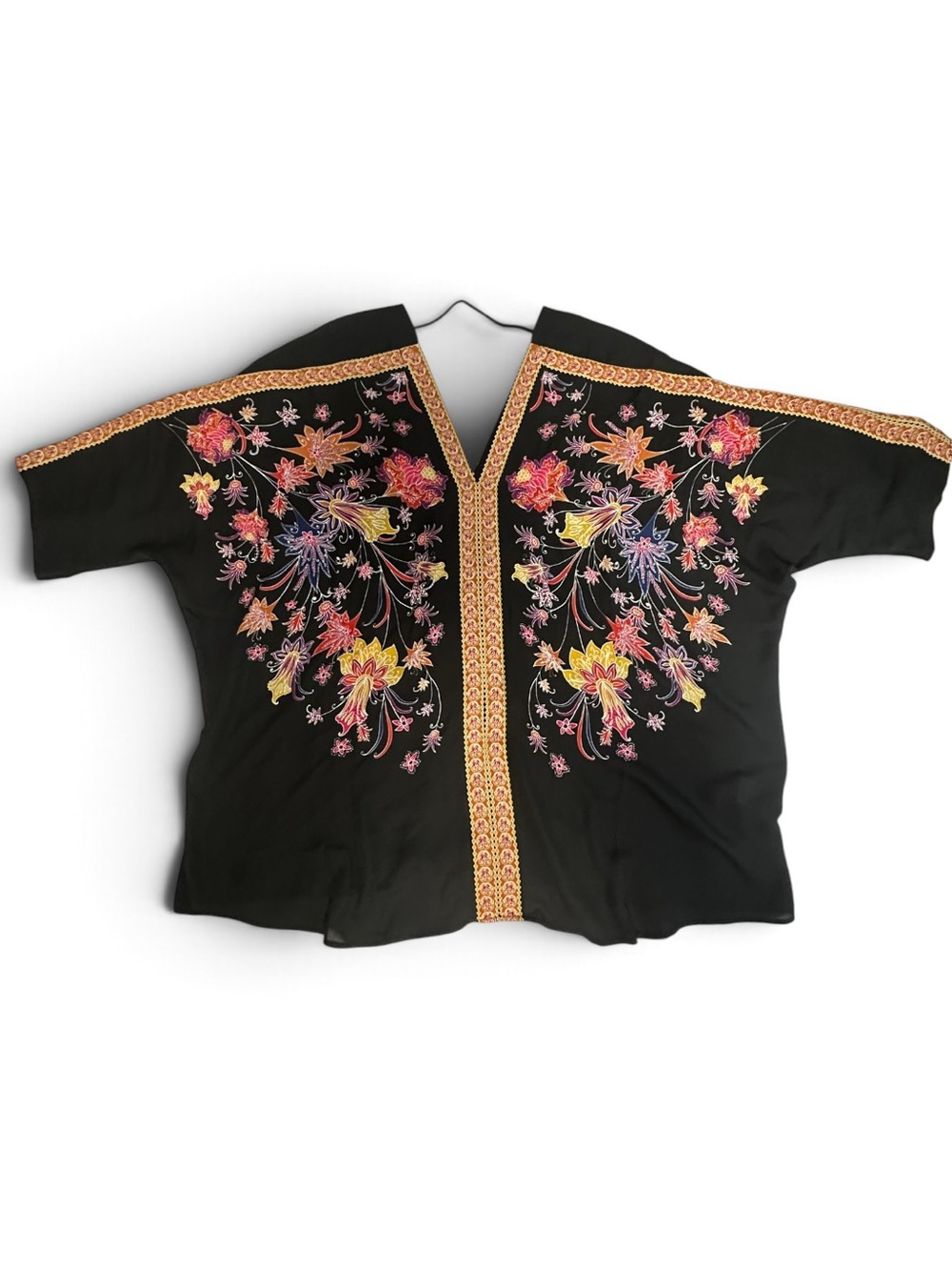 Rose & Olive Boho Floral Open Front Kimono Blouse Black Multi color Size 1X